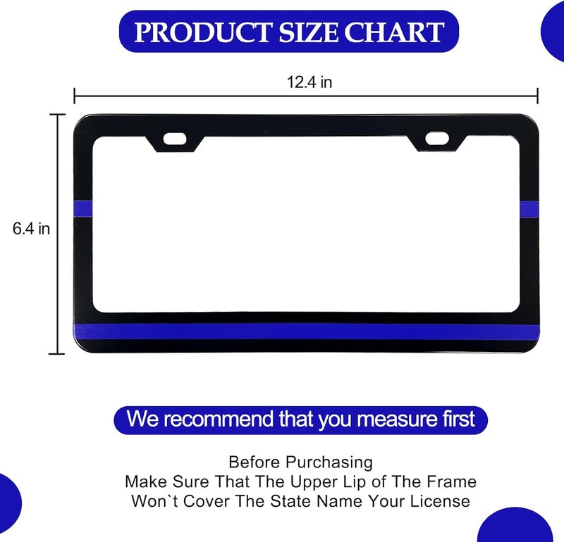 LIN KANG Personalized Blue Line Design License Plate Frame - 2 Pack Aluminum Car Tags Frames Holder Covers, Car Decorative Tag Frames Accessory for Standard US Canada with Screw Caps Cover Set - Image 2